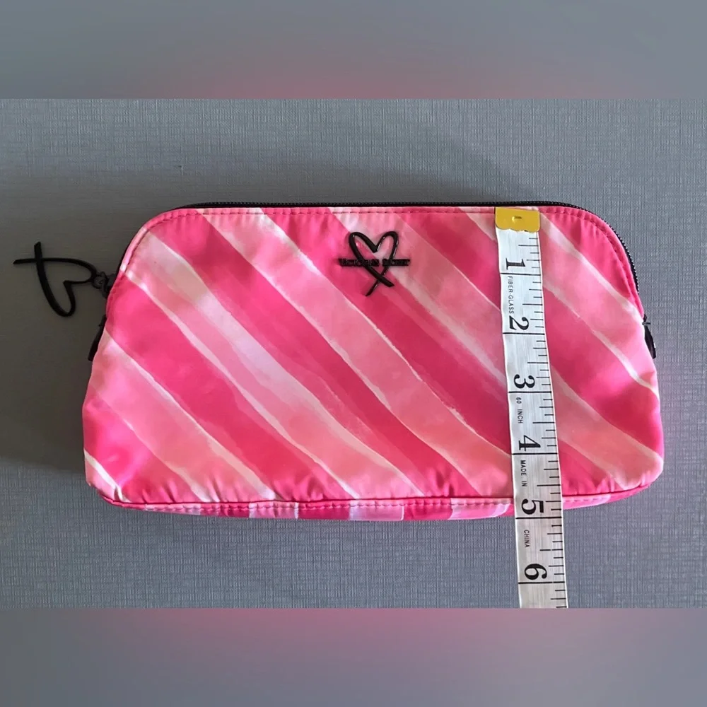 Victoria's Secret Signature Stripes Beauty Bag Pink Travel Cosmetics Pouch